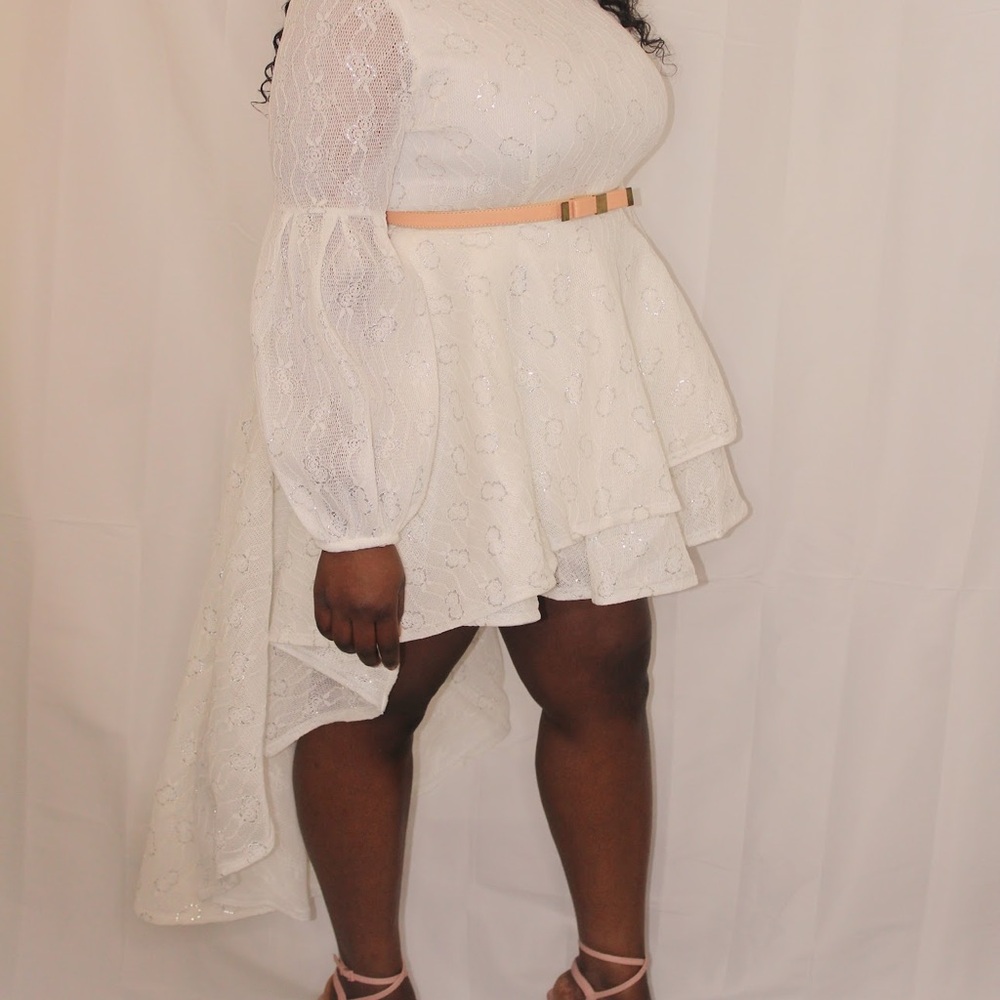 Cream w/ silver detail Lace High-Low Dress – Plus Size Elegant Party Dress (XL) - Picture 4 of 15